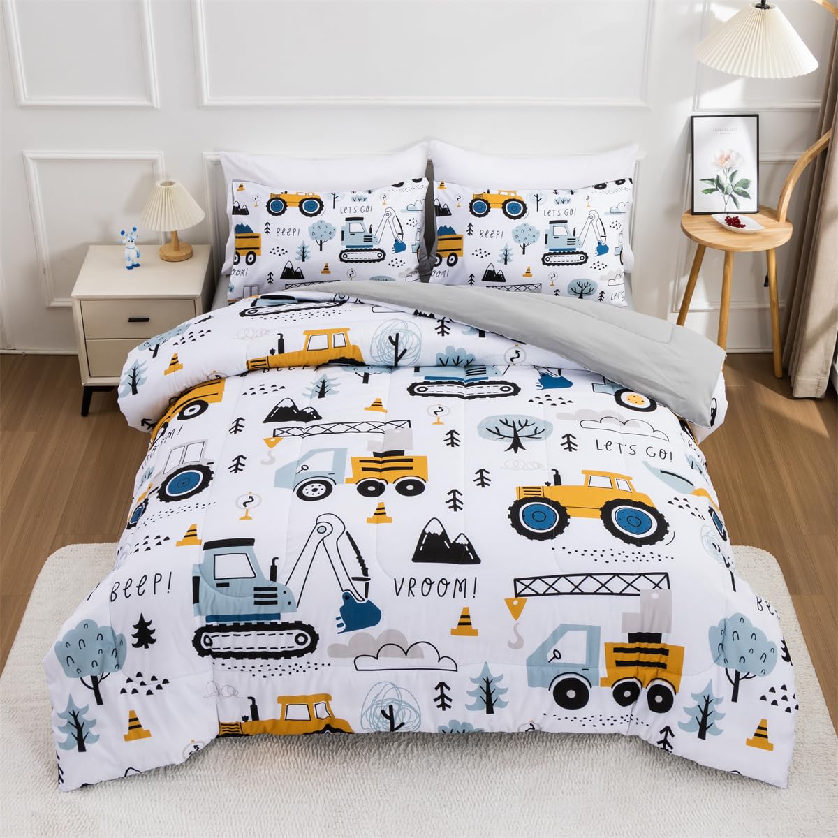 NTBED fitted sheet with forest vehicles print provides soft microfiber comfort for year-round sleep.