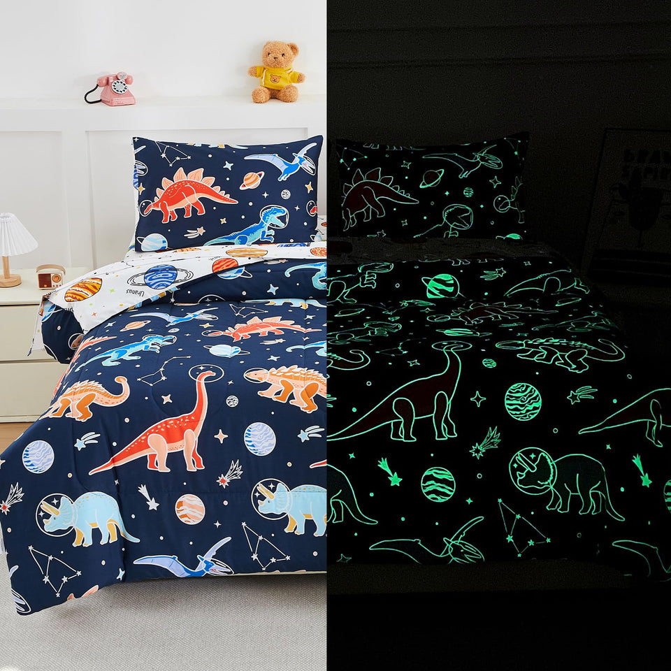 NTBED dinosaur space twin comforter on bed for kids, cozy and bright