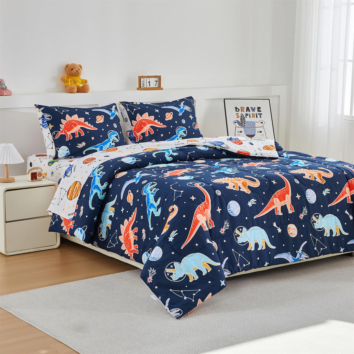 NTBED fitted sheet 39x75 with dinosaur space design, soft weave