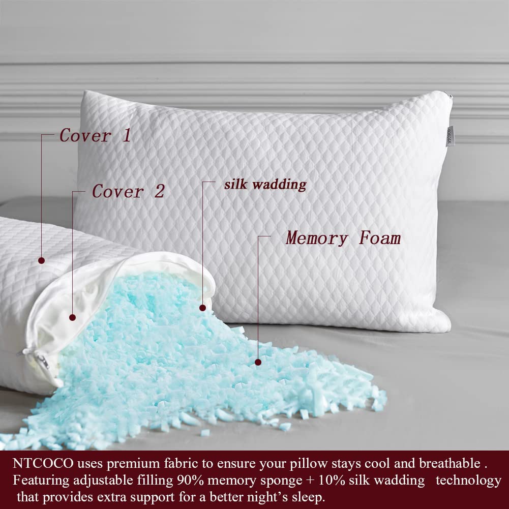 NTCOCO adjustable-fill pillow with zipper for customizing loft