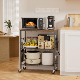 NTE rolling kitchen microwave cart S-hooks demonstrate versatile hanging options.