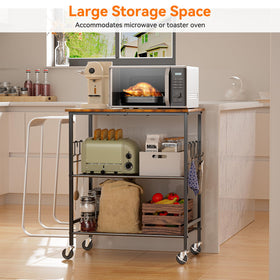 NTE rolling kitchen microwave cart shelves and storage for organized space.