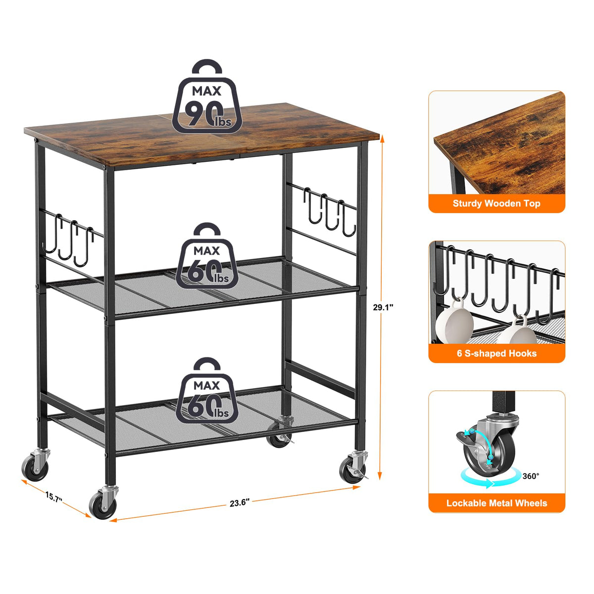 NTE rolling kitchen microwave cart wheels closeup highlights smooth mobility.