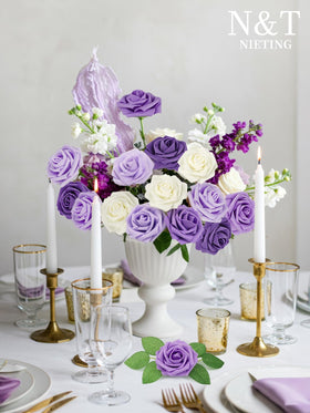 N&T NIETING purple foam roses with stems highlight vibrant color ideal for weddings.