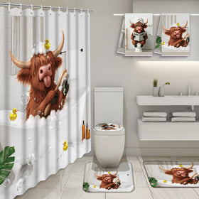 Nuanchu Highland Cow bath mat offers soft comfort and quick absorption.