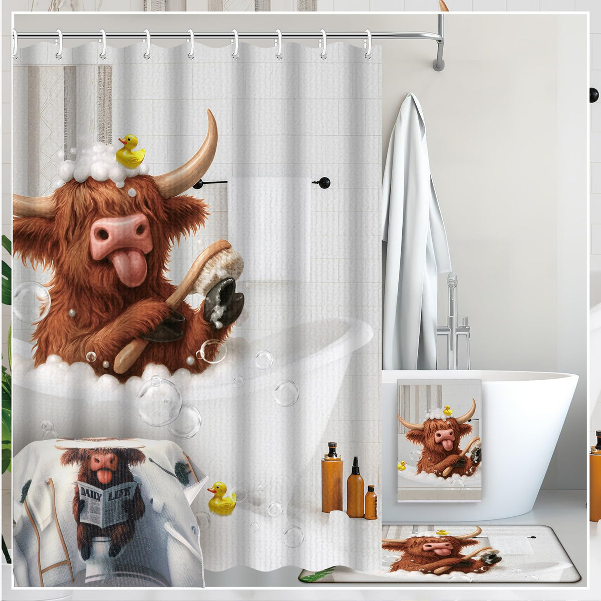 Nuanchu Highland Cow U-shaped mat helps keep floors dry and safe.