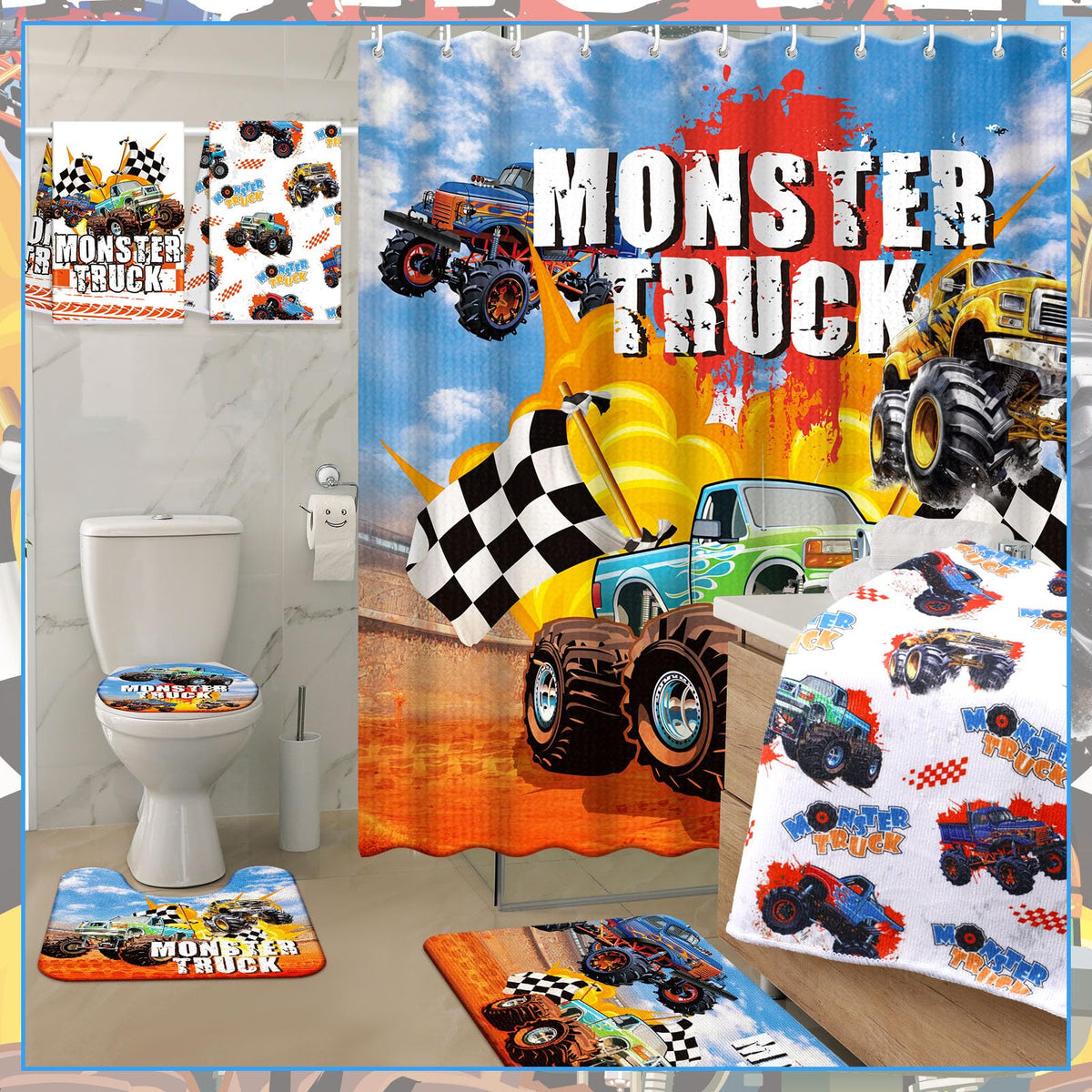 Nuanchu Monster Truck towels offer absorbent softness for drying.