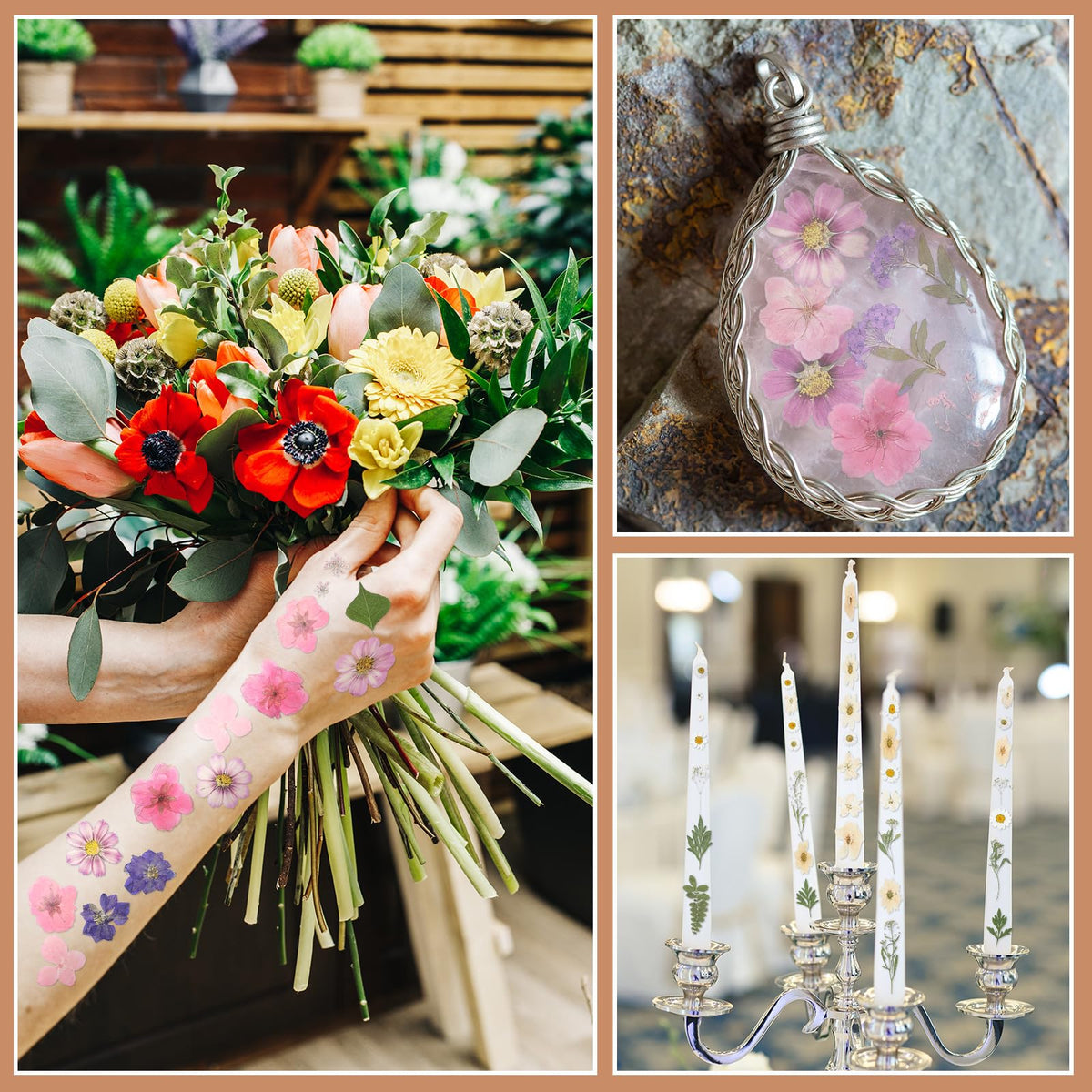 Nuanchu nail art and scrapbooking flowers add natural color to projects