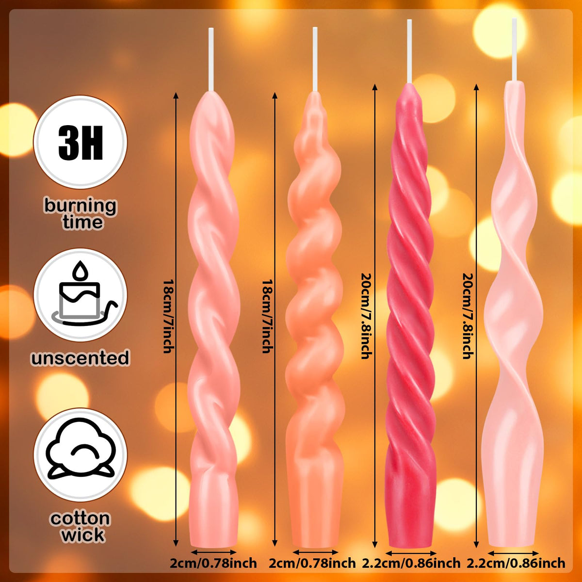 Nuanchu pink twisted taper candle, 7.09 inches, versatile lighting for intimate tables.