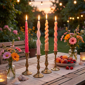 Close-up of Nuanchu pink spiral candle showing graceful twist design.