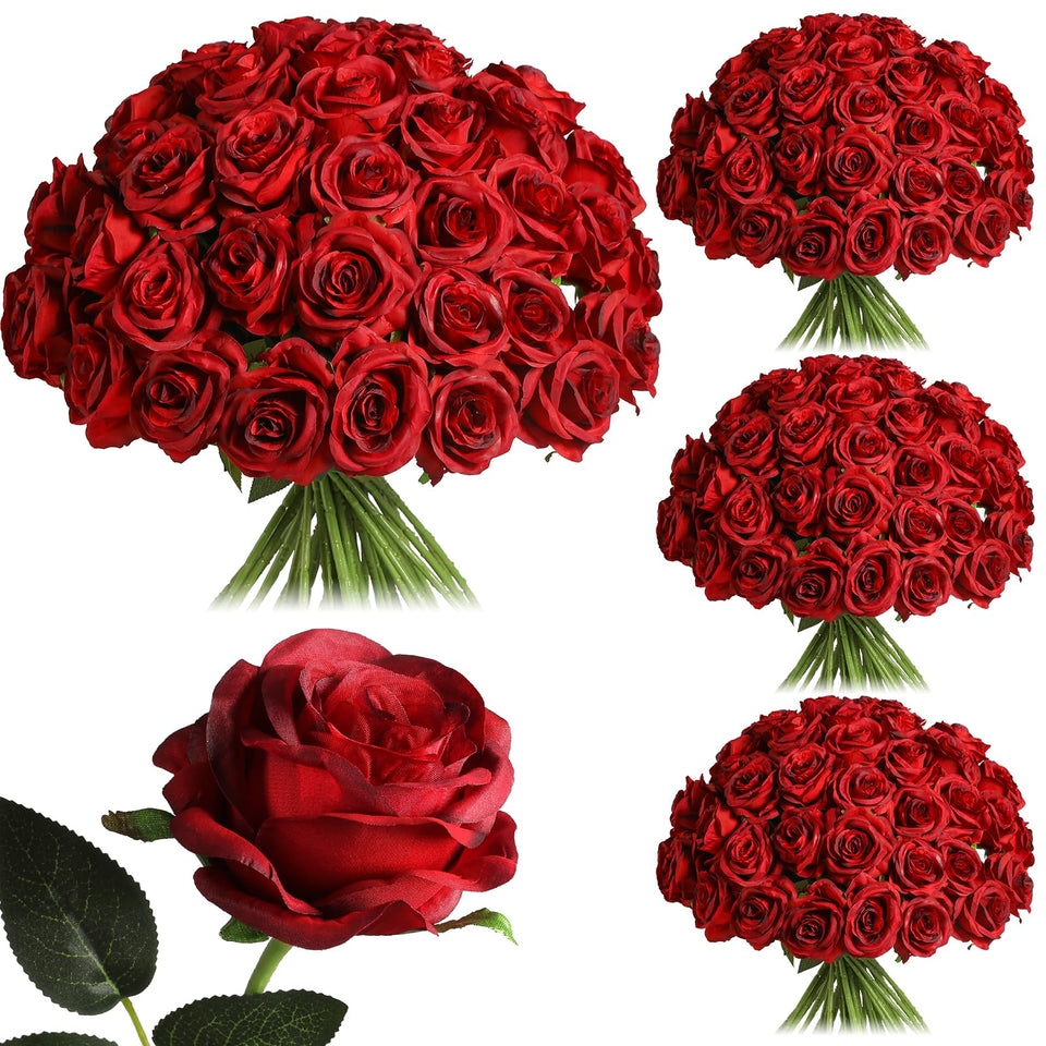 Nubry burgundy artificial roses pack of 50 creates elegant centerpieces.