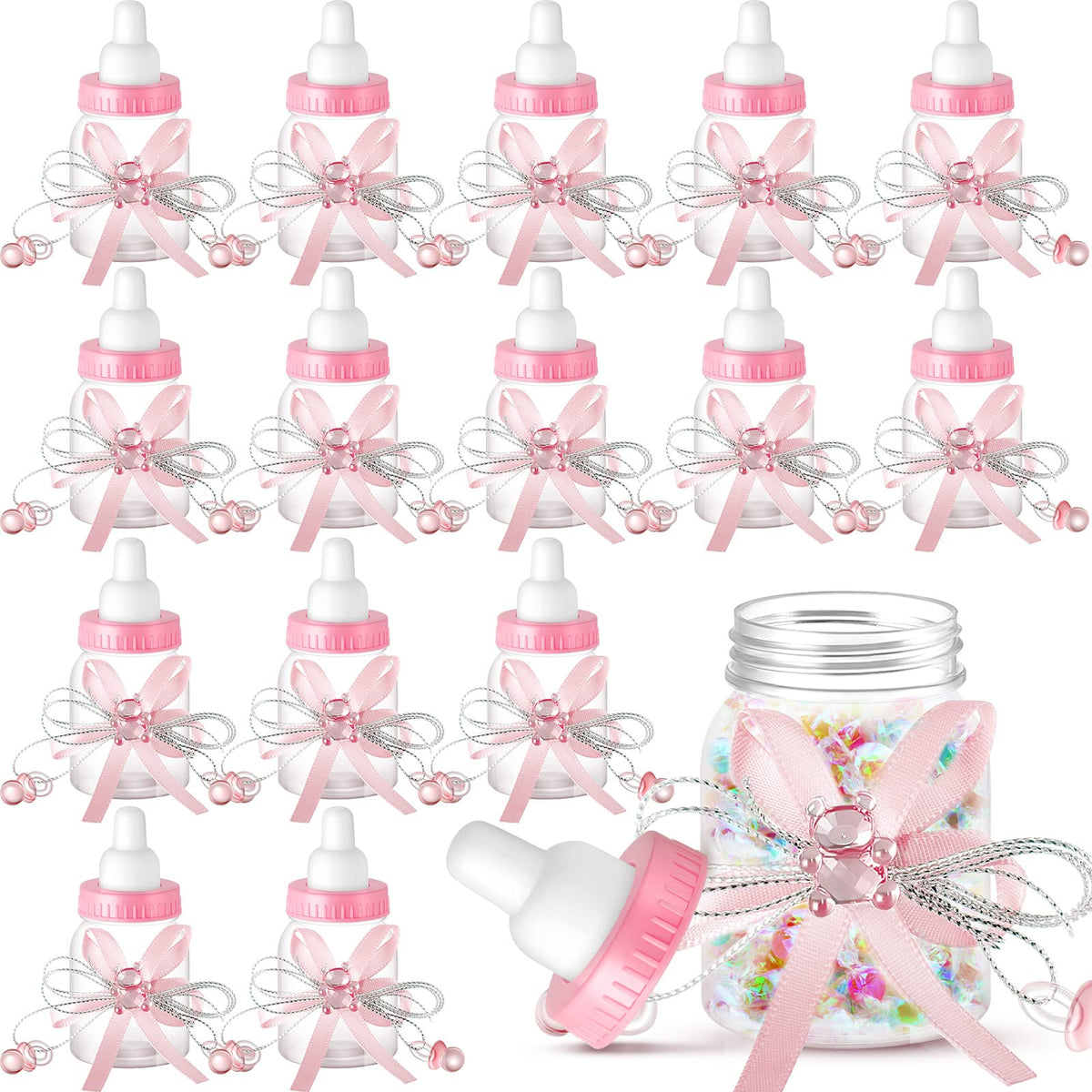 Nuenen pink bear baby shower bottle for party decor and favors.