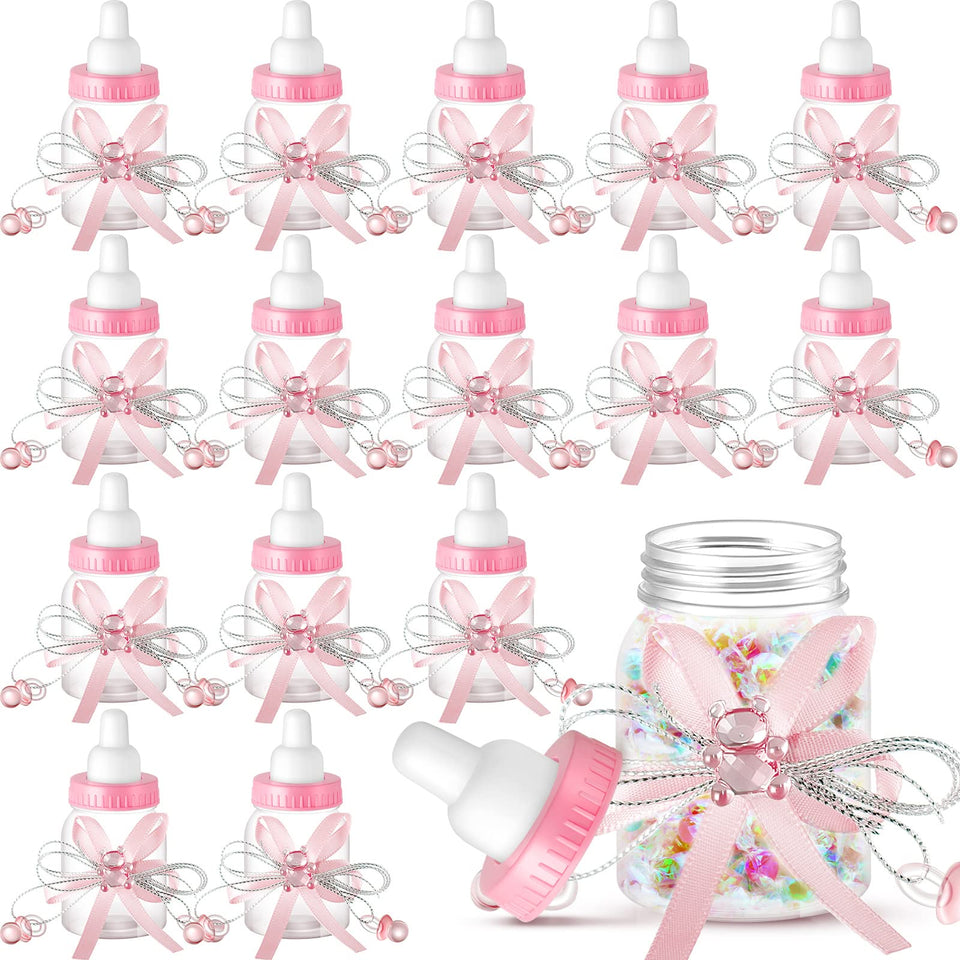 Nuenen pink bear baby shower bottle for party decor and favors.