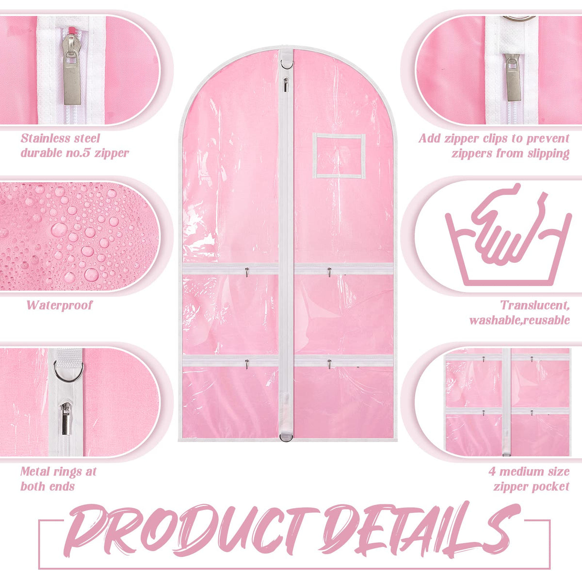 Nuenen pink garment bag featuring a durable zipper and protection