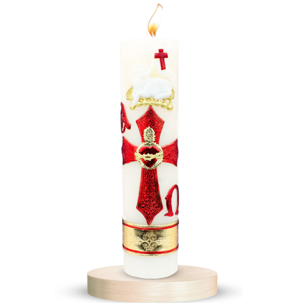 Nuestra Fe Catholic Pascual candle large glow for a warm living room moment