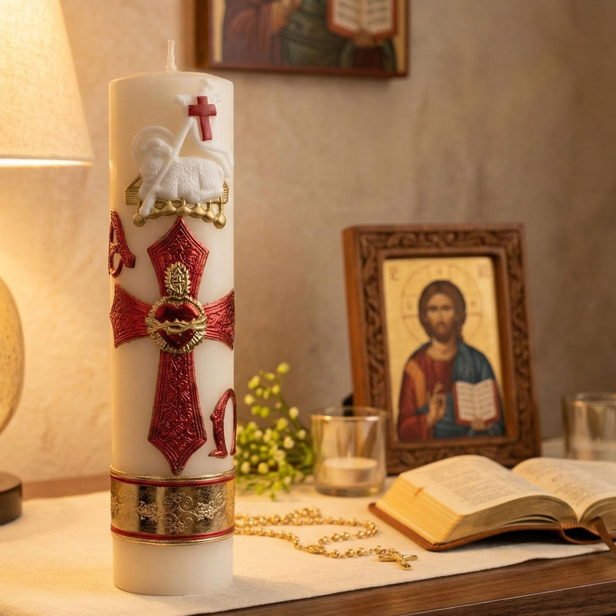 Nuestra Fe Religious cirios altar setup creates a calming prayer corner