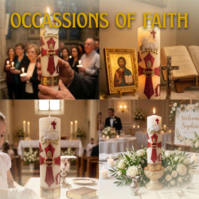 Nuestra Fe Saint candles bright colors artwork elevates home altar decor