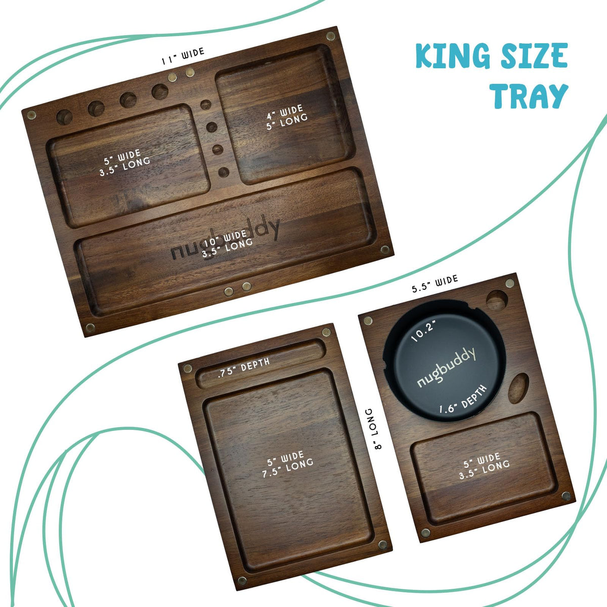 Nugbuddy tray with 14mm and 18mm slots for adaptable accessories.