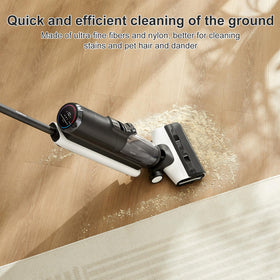 Nukisa hard-floor-friendly brushes support safe cleaning on laminate and tile.