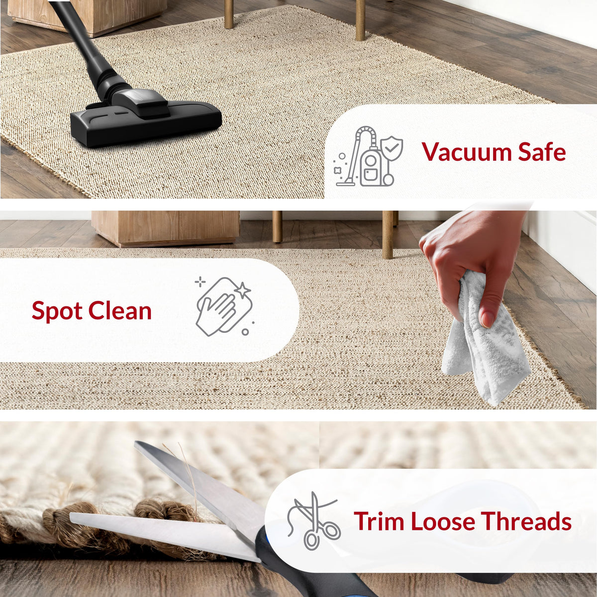 nuLOOM Elfriede rug living room setup demonstrates versatile styling with natural fibers.
