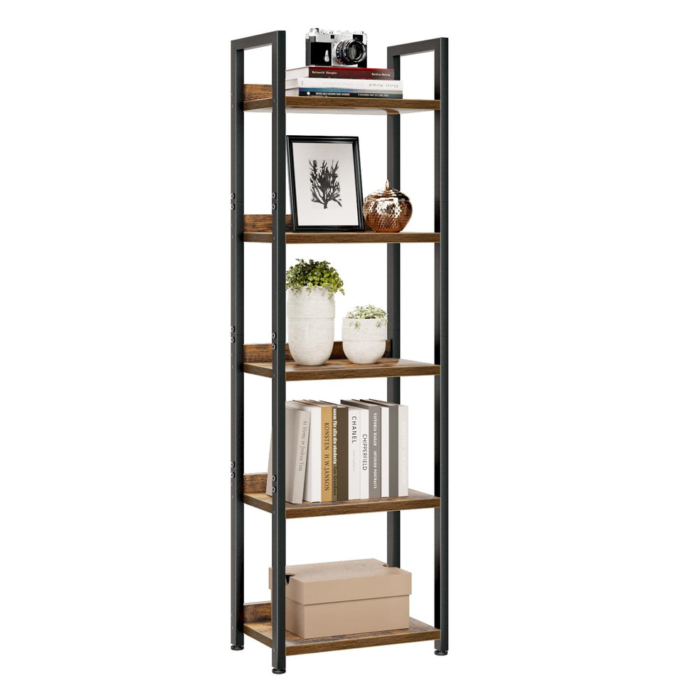 NUMENN Narrow Bookshelf front view with five open shelves for easy organization.