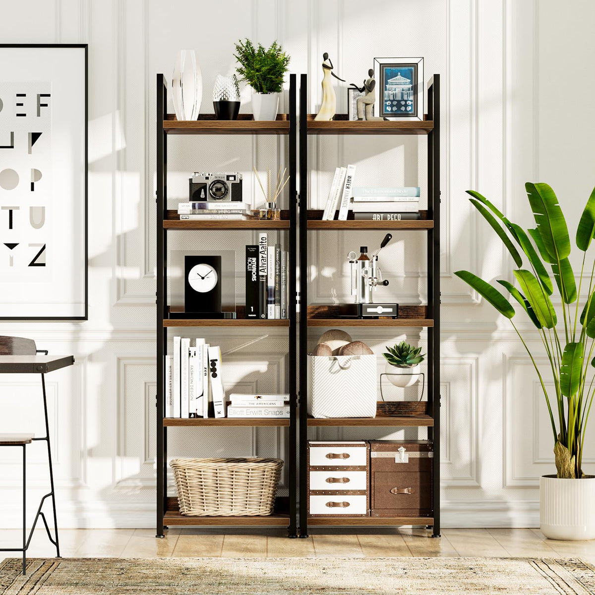 NUMENN Narrow Bookshelf rear view with wooden baffle back panel.
