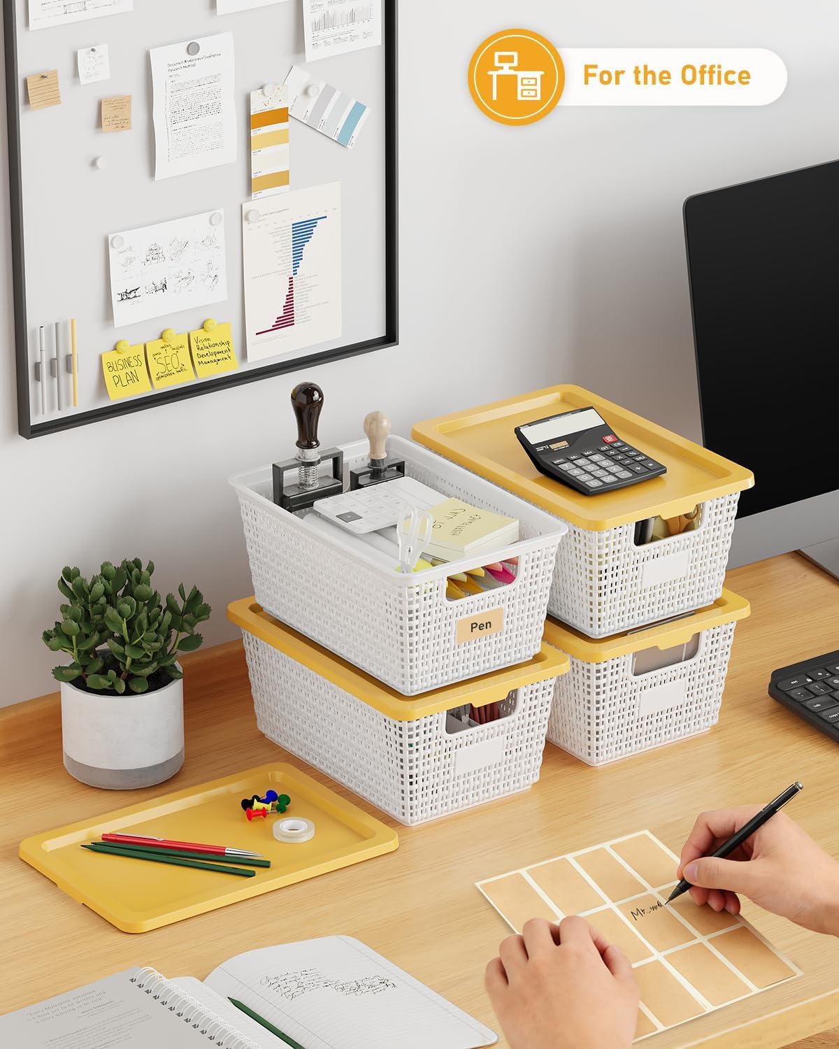 NUMIFUN compact 11x7x5 storage bin fits shelves and desks.