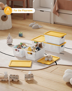 NUMIFUN stackable bin with interlocking lids to save shelf space.
