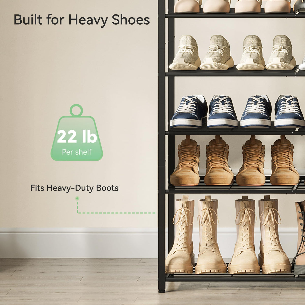 Stores up to 60 pairs of shoes to reduce clutter