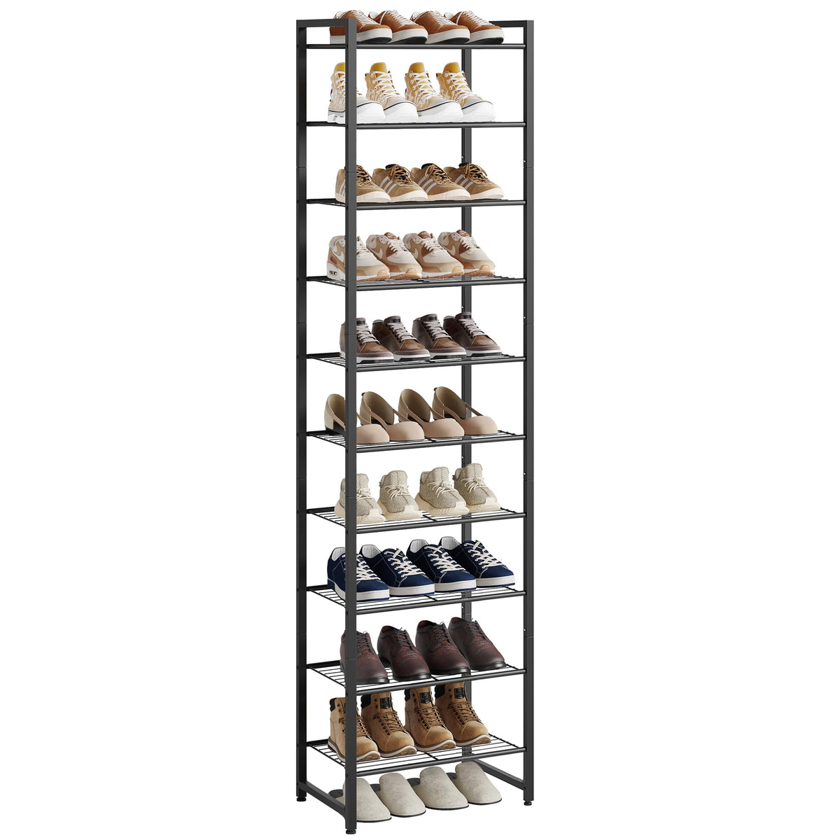 Nunsino Narrow Shoe Rack front view, compact space-saving design for small closets.