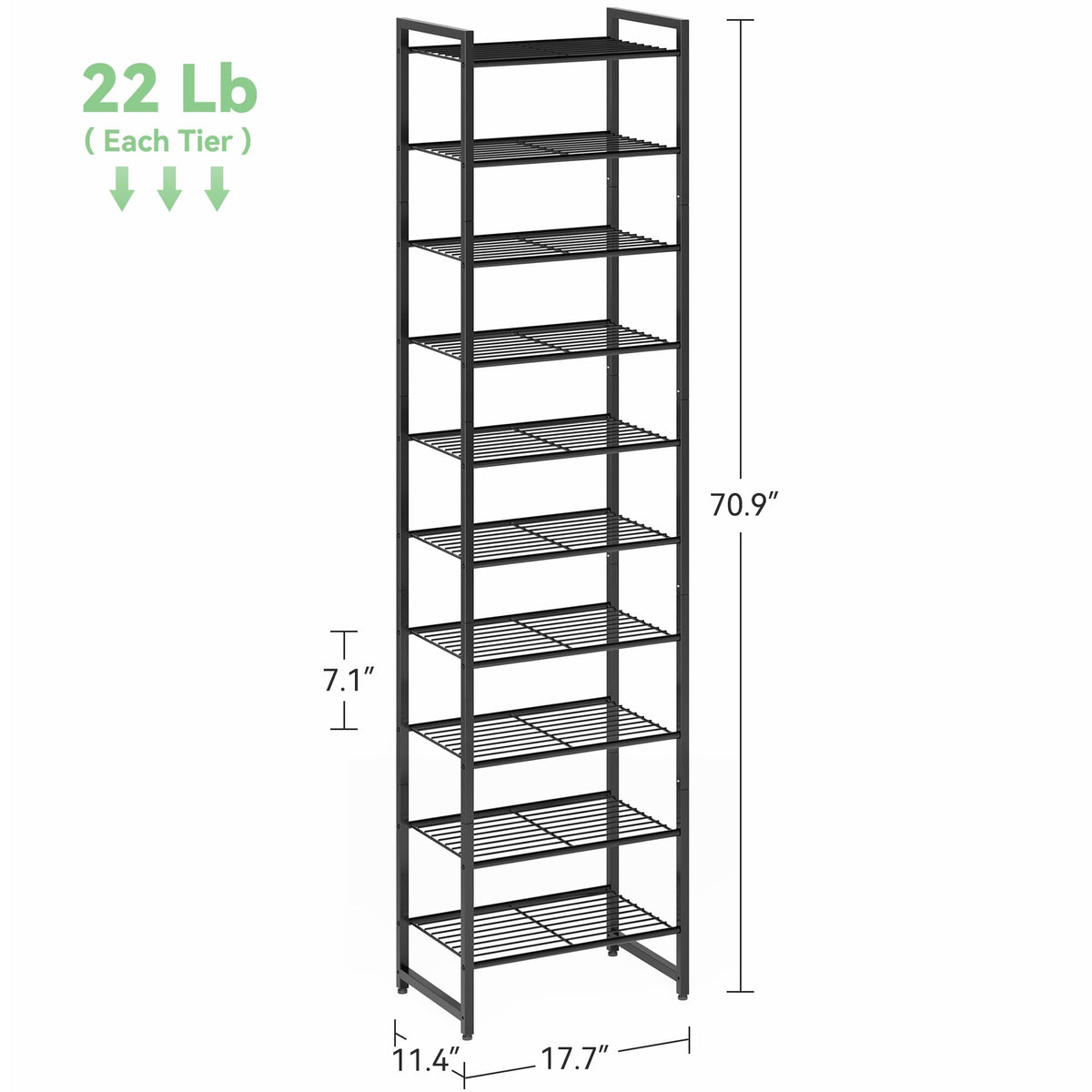 Nunsino Narrow Shoe Rack side profile illustrating slim footprint for entryways.