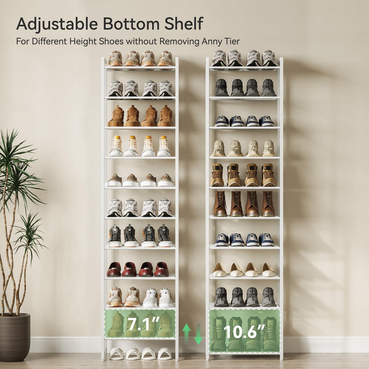 Bottom depth 11.4 inches supports US men's size 12 shoes.