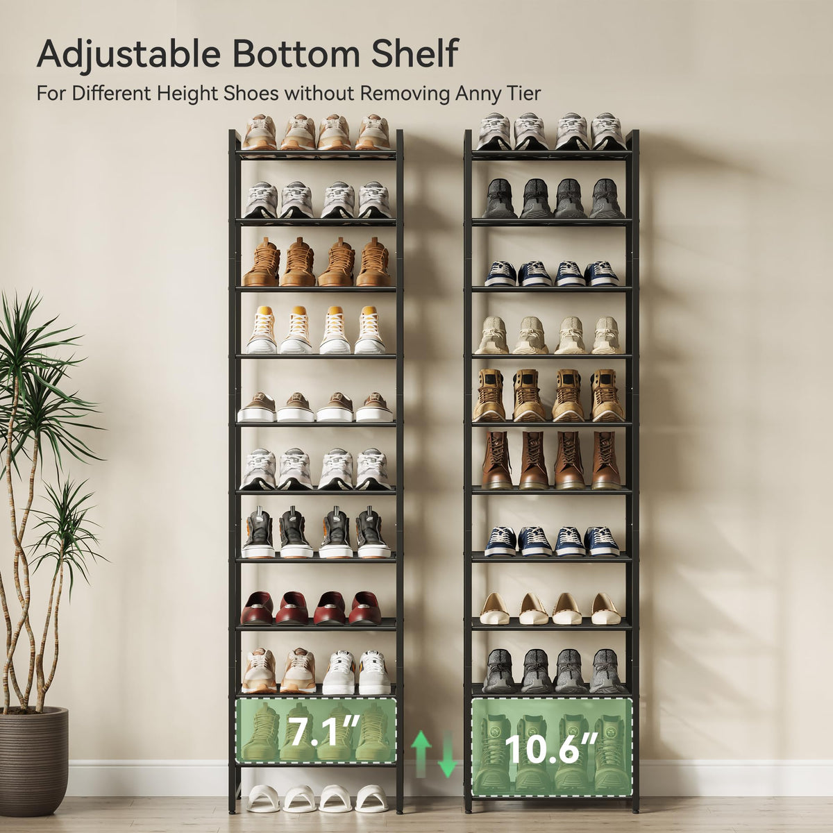 Nunsino Narrow Shoe Rack thickened frame delivers stable, no-wobble performance.