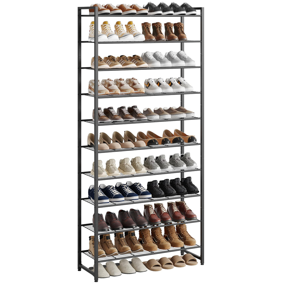 Nunsino 10-tier shoe rack in closet keeps sneakers neatly organized.