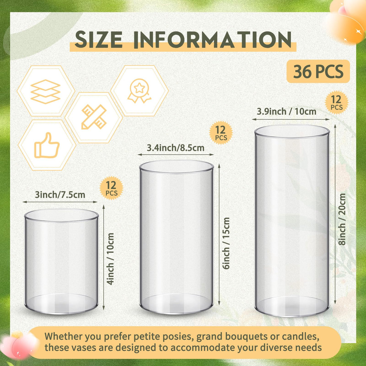 Nuogo 4-inch clear plastic vase for petite posies and candles.