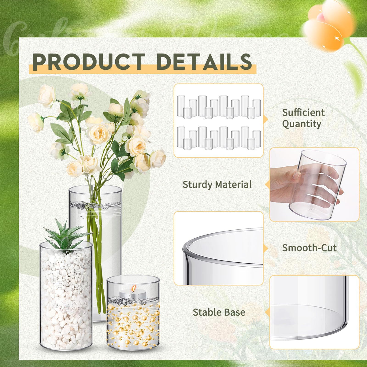 Nuogo 6-inch vase highlights medium arrangements with a modern transparent look.