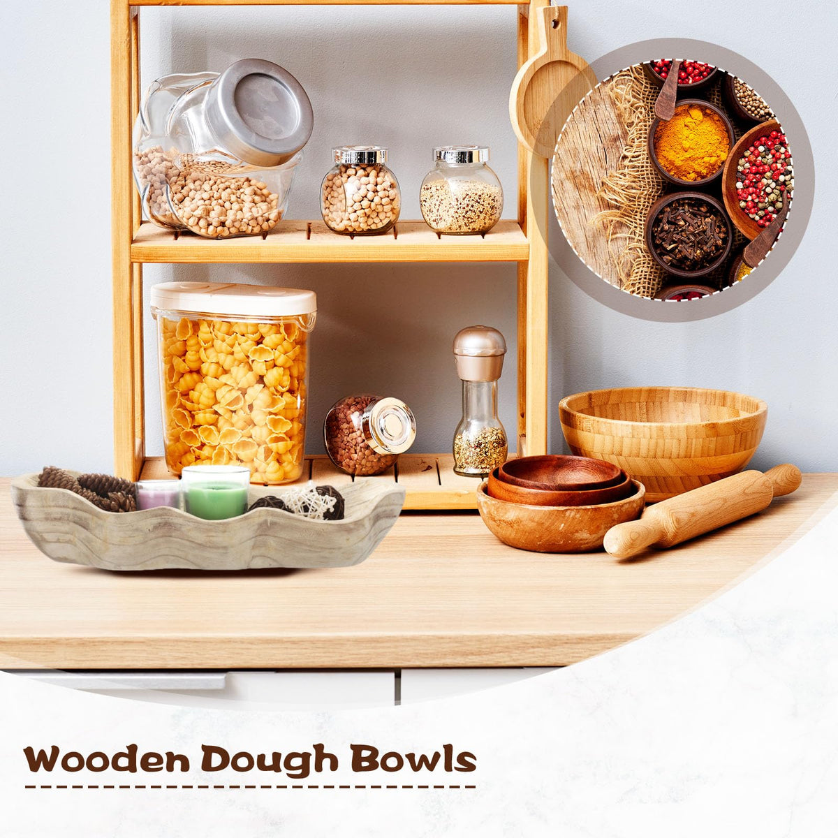 Hand carved edge detail on Nuogo dough bowl in light color.