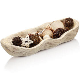 Nuogo dough bowl with a light color and wavy live edge for rustic display.