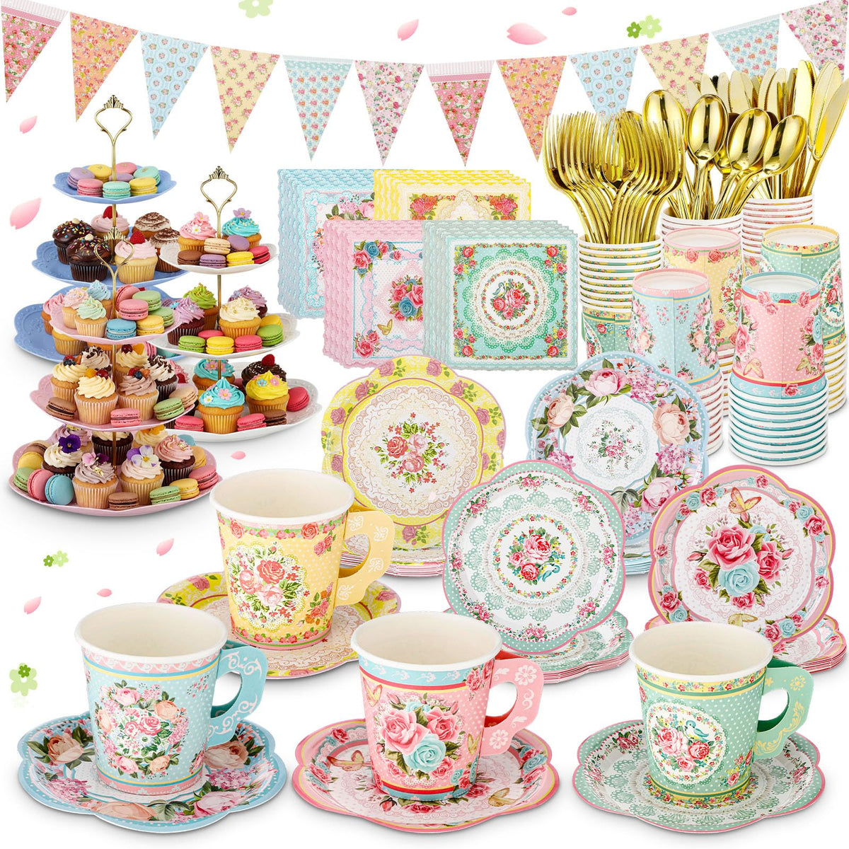 Nuogo floral tea plates for an elegant table setting and easy post-party cleanup.