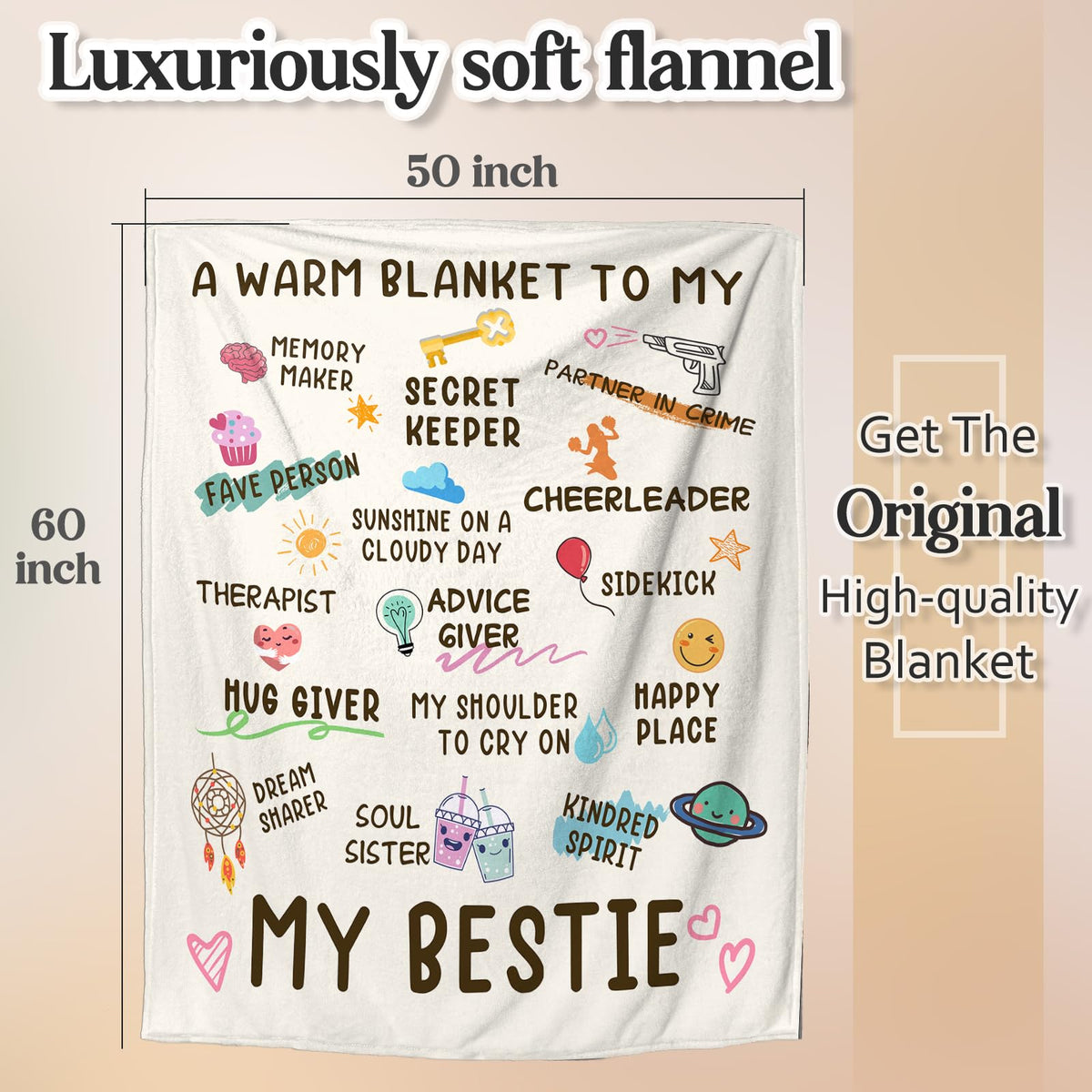 Nuowagify best-friend blanket with colorful patterns highlights friendship and charm