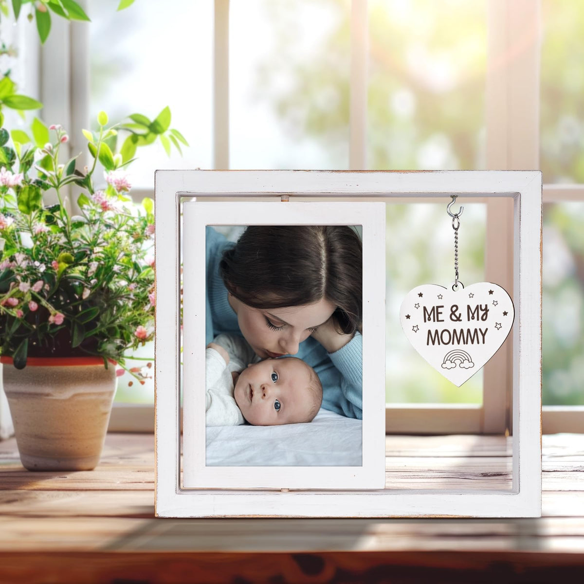 Nuowagify rustic wood frame blends with cozy nursery décor