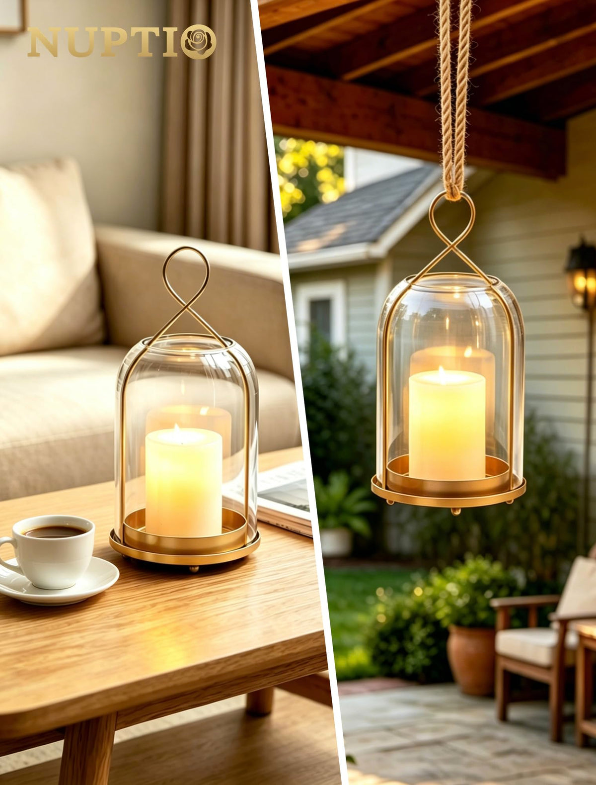 NUPTIO porch decor lantern creating warm porch glow.