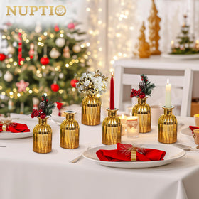 NUPTIO glass centrepiece vases gold with 3cm opening suited for intimate table settings.