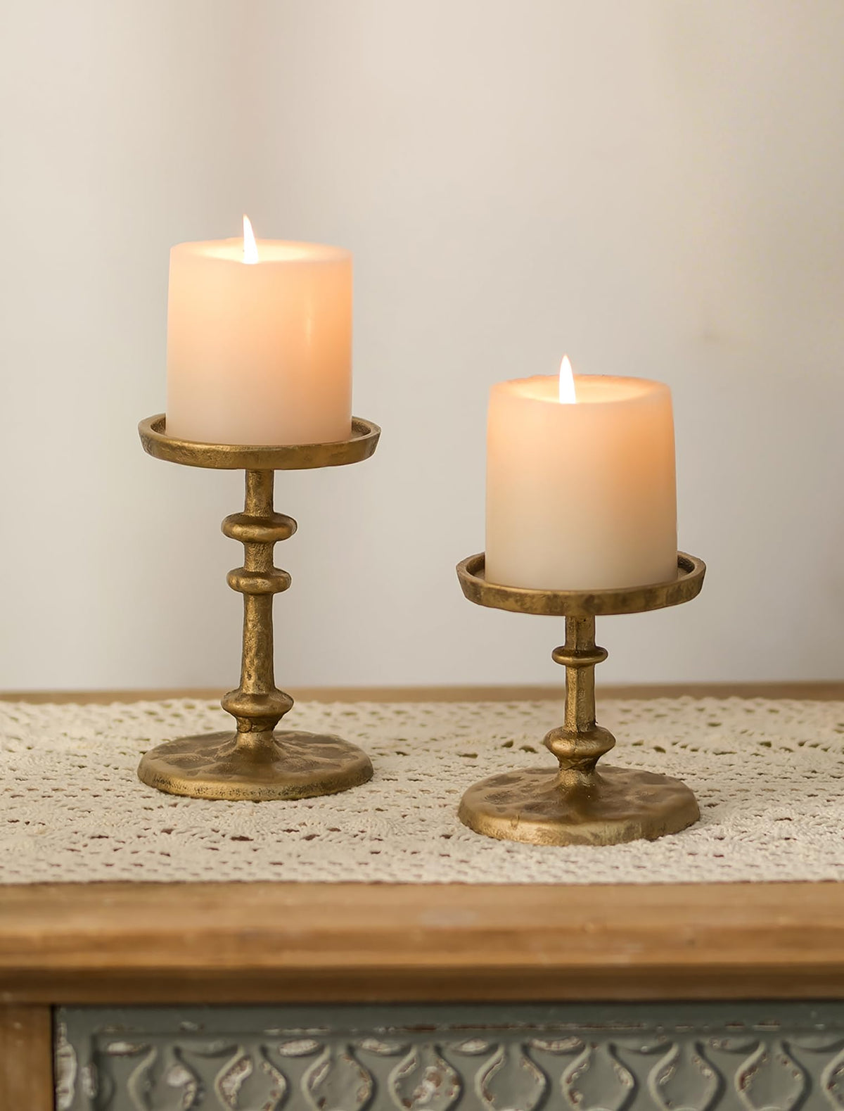 NUPTIO Gold Candle Holders with small pillar for stable table decor