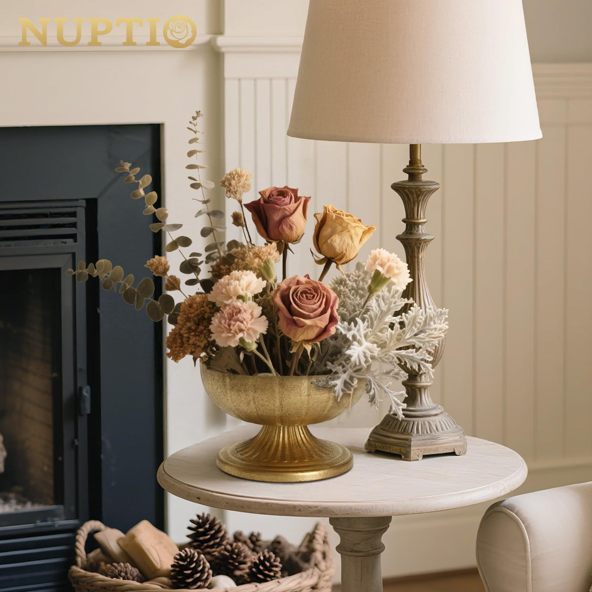 NUPTIO gold compote vase open-top design ideal for lush florals
