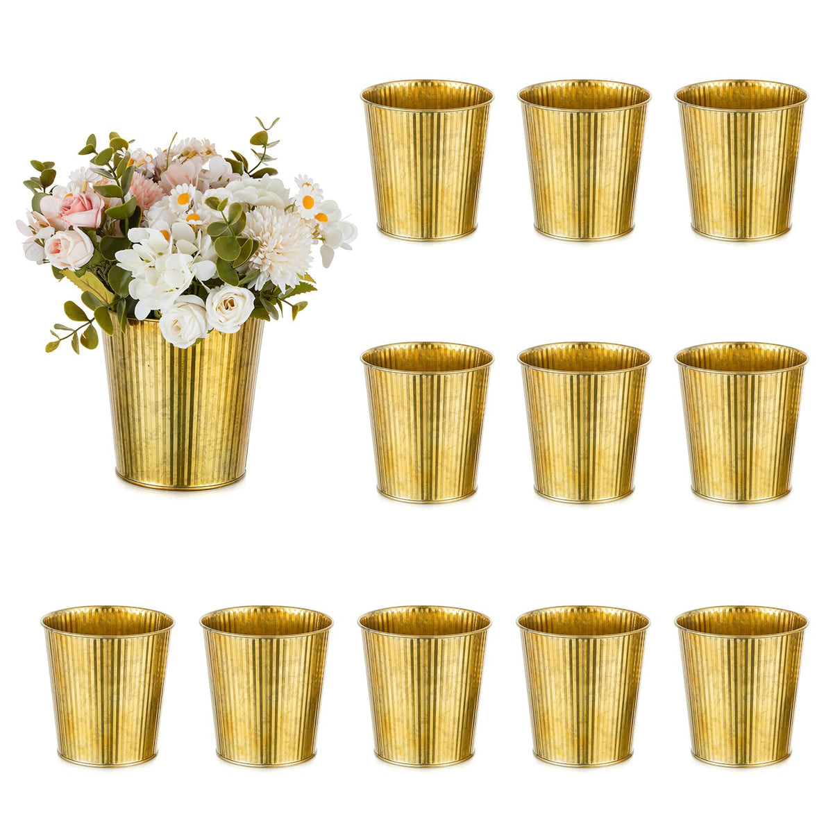 NUPTIO gold galvanized ribbed vase in compact 5 inch size for delicate wedding tables