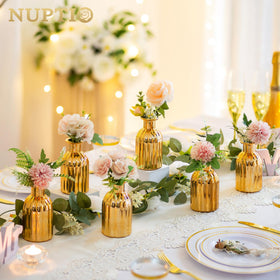 NUPTIO mini vintage glass vases gold offer compact centerpieces for table decor.