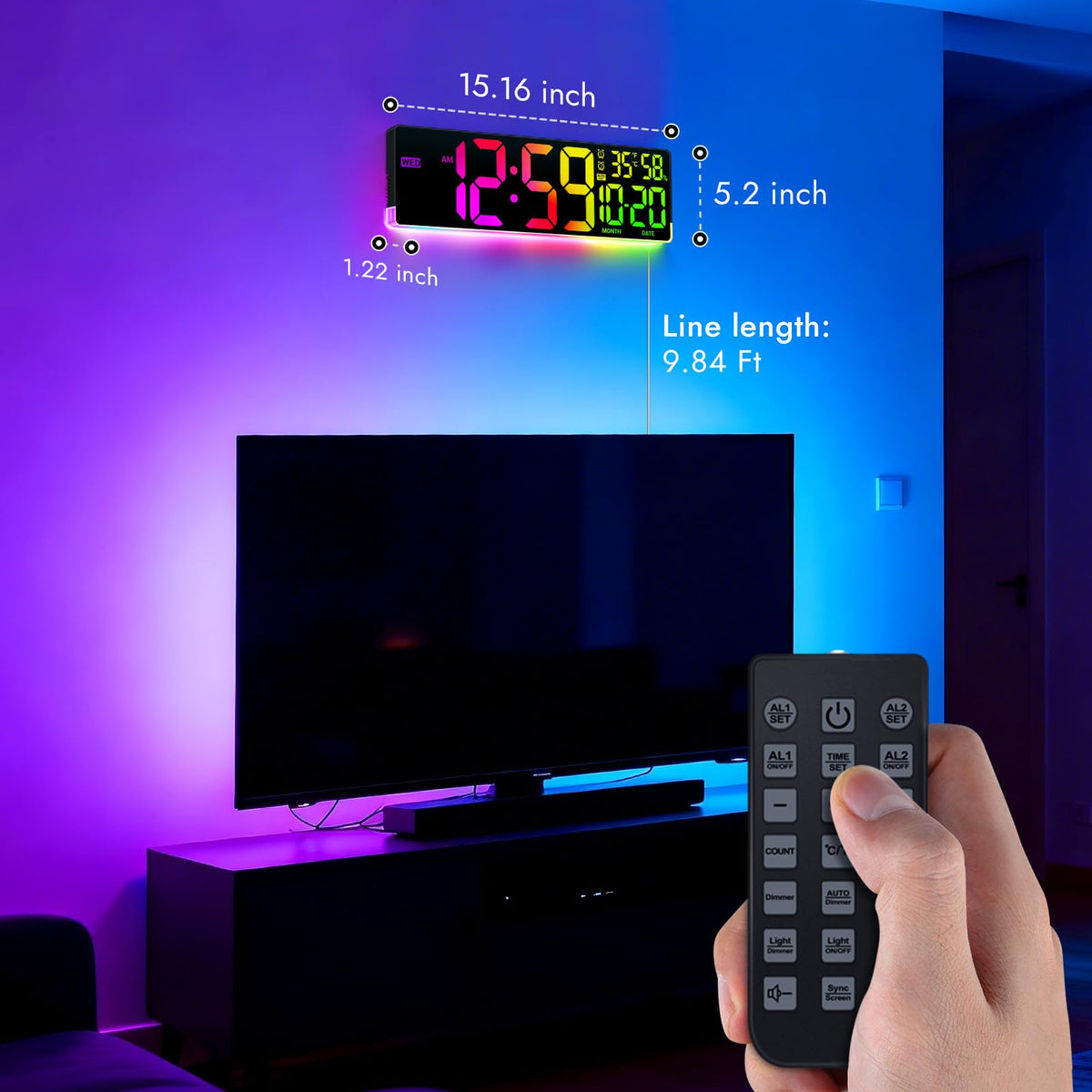 Nurforta 16.5 inch clock with 13 U-shaped backlight patterns creates ambient glow.