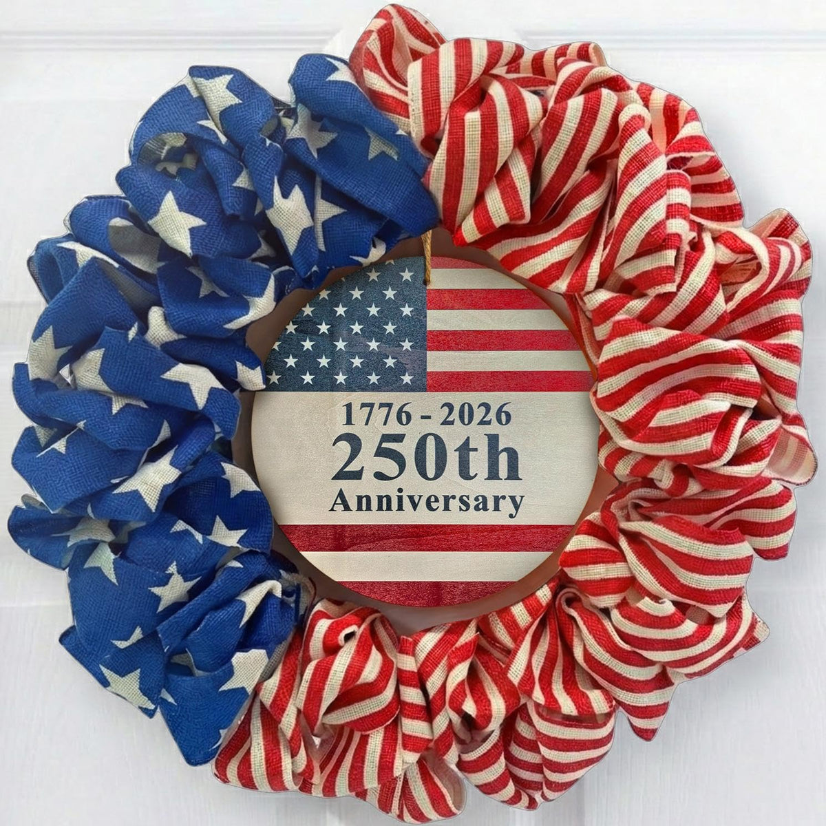 NUTIKAS 4th of July wreath for front door with bold patriotic colors.