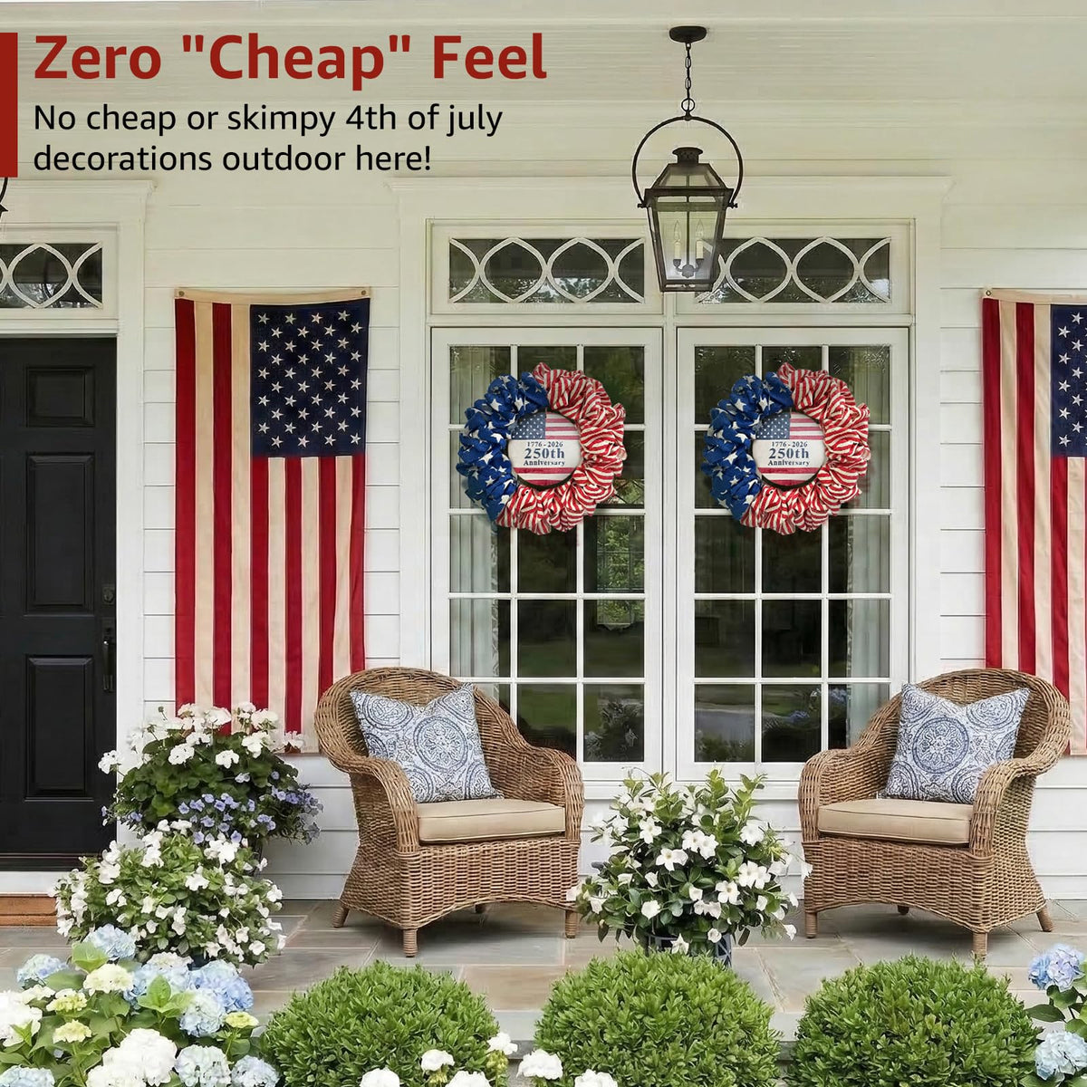 NUTIKAS American flag-themed wreath for porch and entryways.